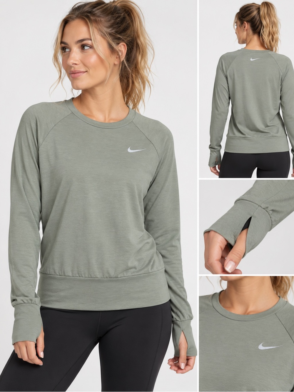 Nike Dri-FIT Women’s Sage Green Running Pullover Thumbholes M